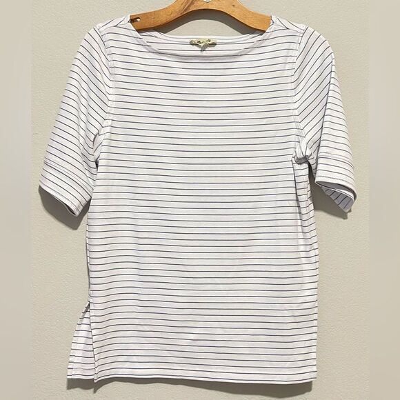 Madewell Striped Boatneck Tee White and Blue Size Large Elbow Length NWT - Picture 4 of 7